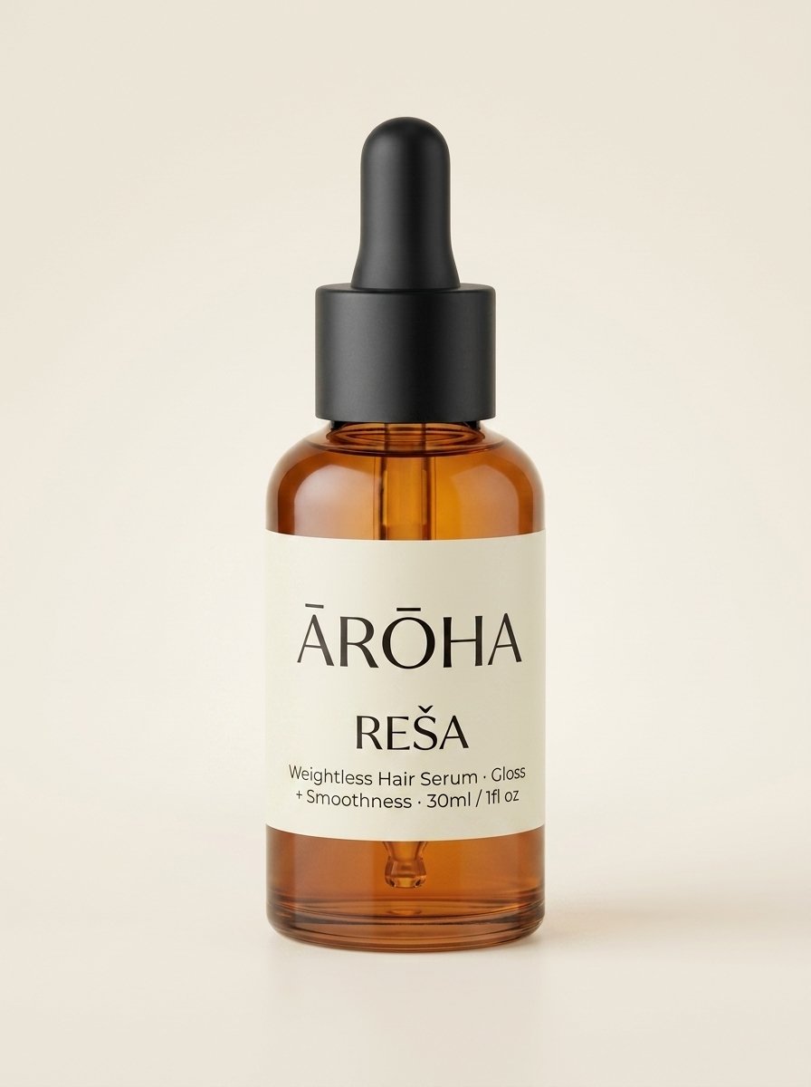 REŚA Gloss Repair Serum — 30ml square glass bottle, pale sage liquid